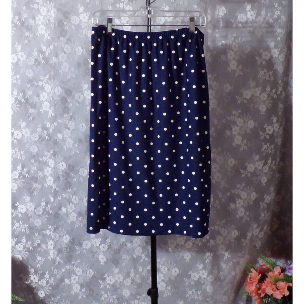 Vintage 70s Skirt 1970s Navy Blue Polka Dot Pencil Straight Pinup Size Medium P